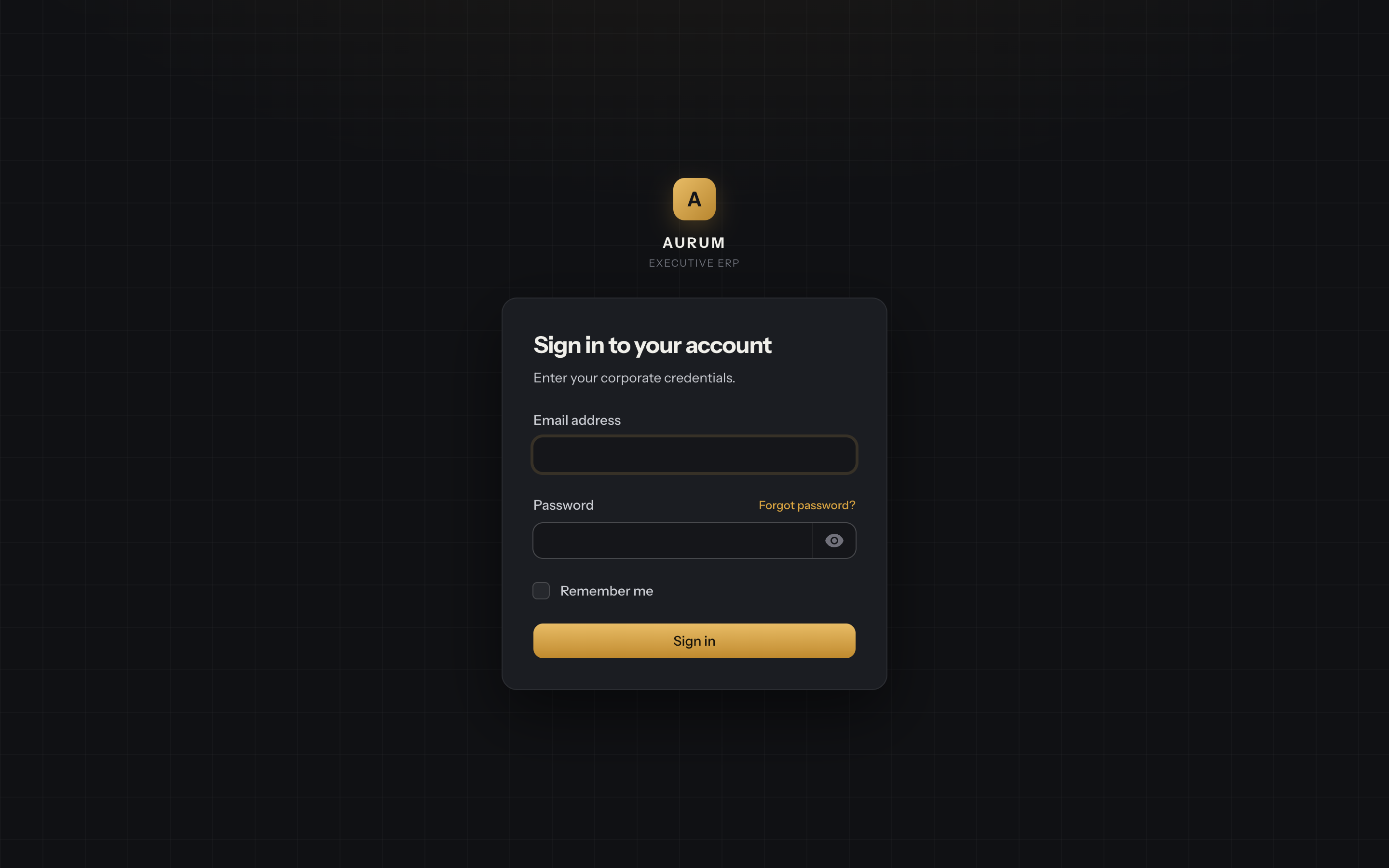 Login page with Aurum brand block