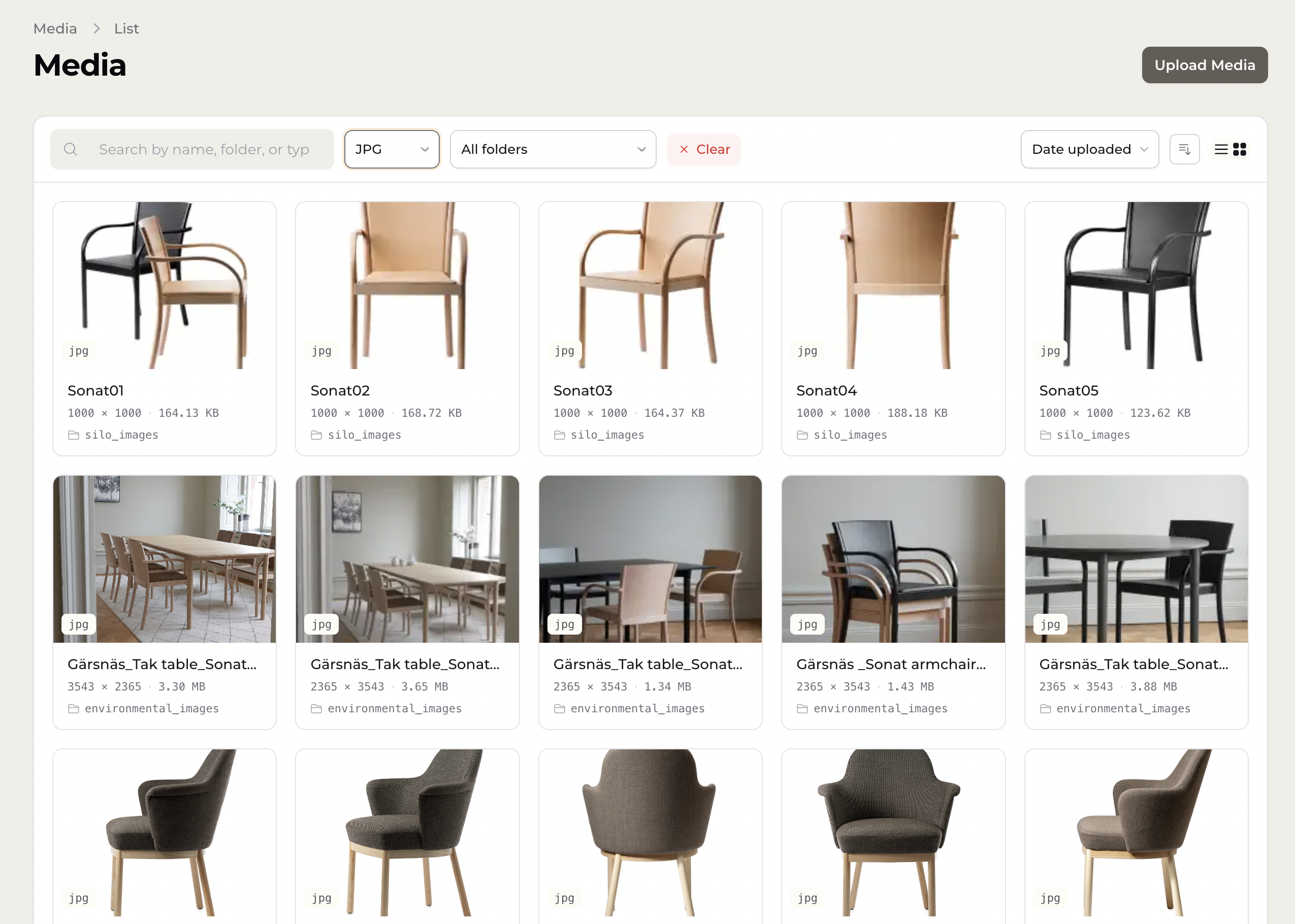 Media library grid view