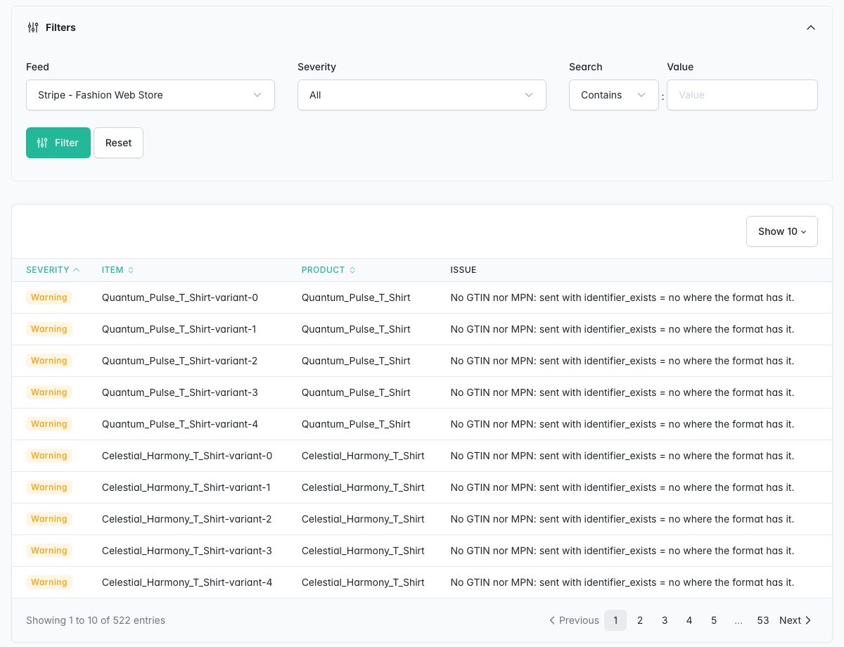 Issues found while generating the Stripe feed