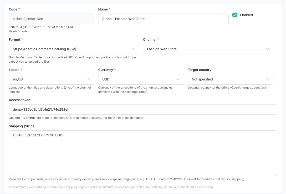 Stripe feed form with its shipping rules