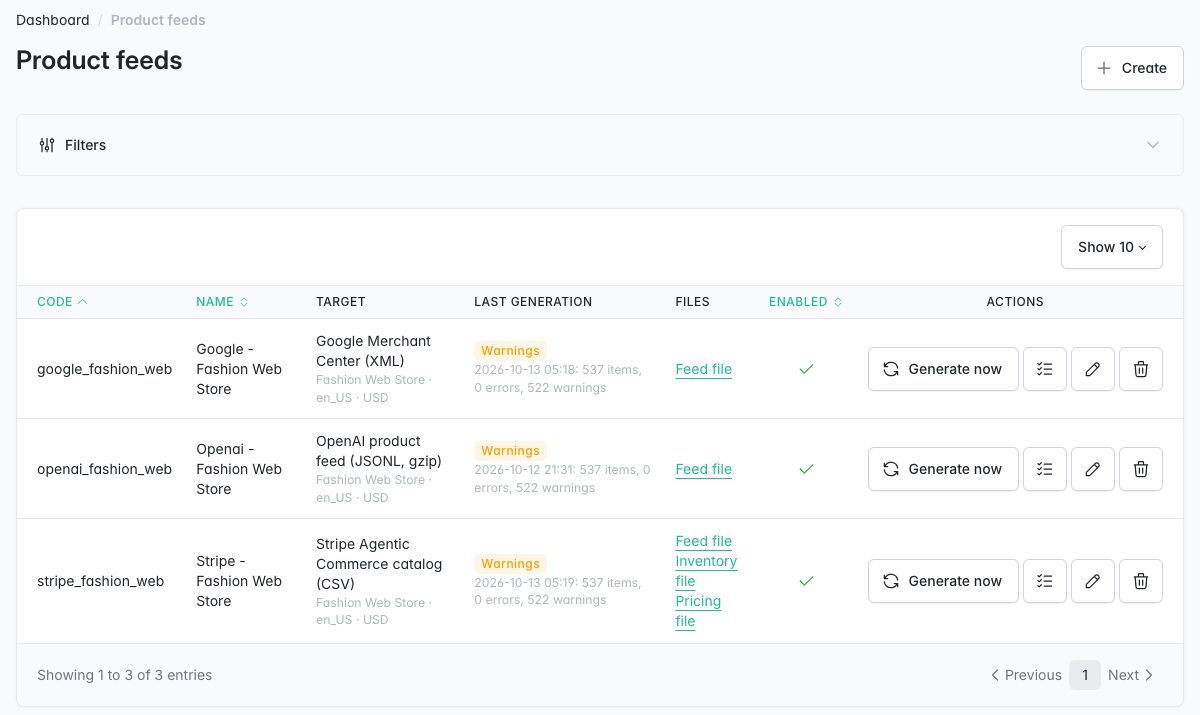 Product feeds in Marketing: Google, OpenAI and Stripe feeds with their last generation and files