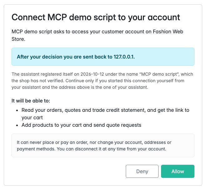 Consent page shown to the buyer when an assistant connects