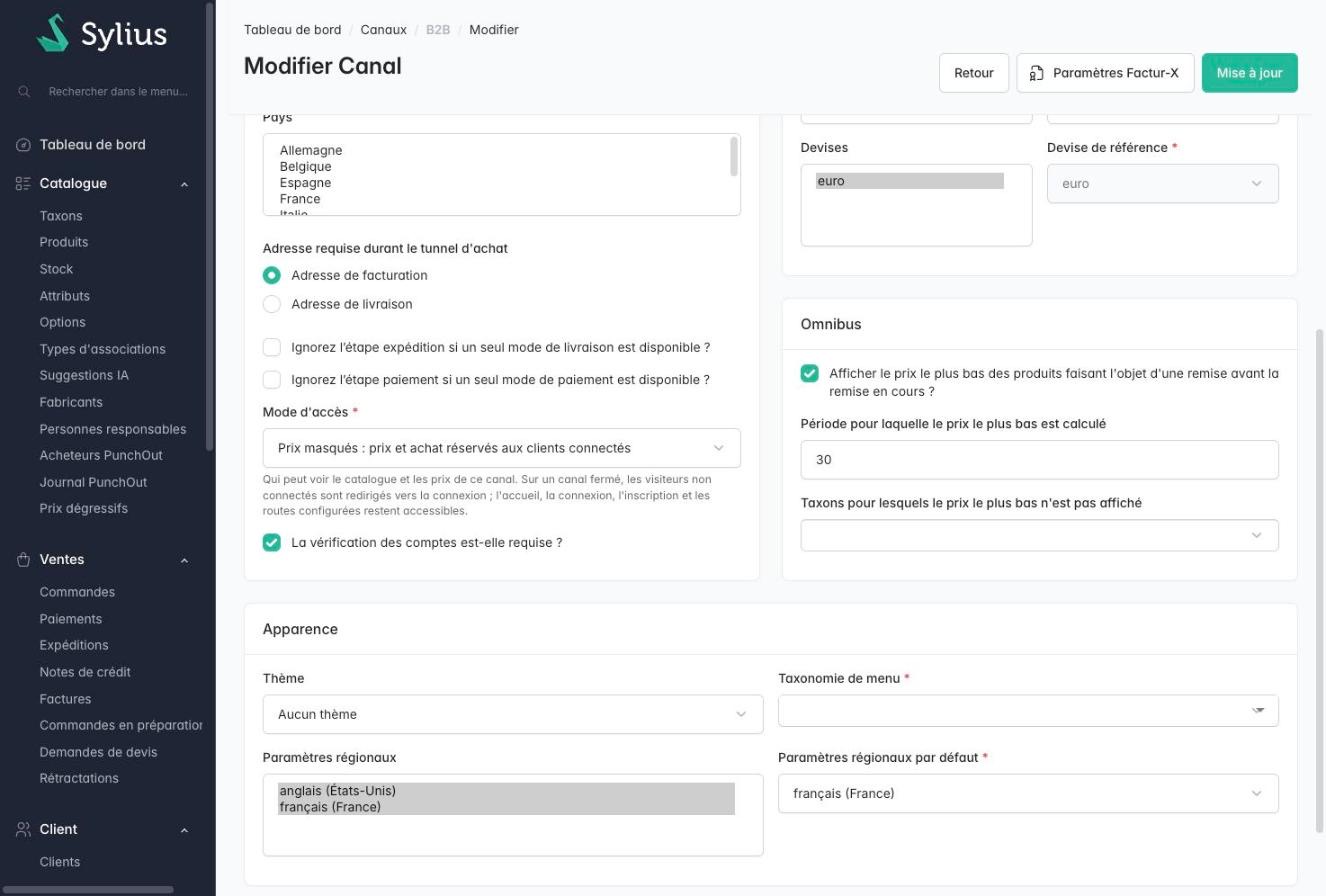 Access mode field on the channel form: open, prices hidden or closed
