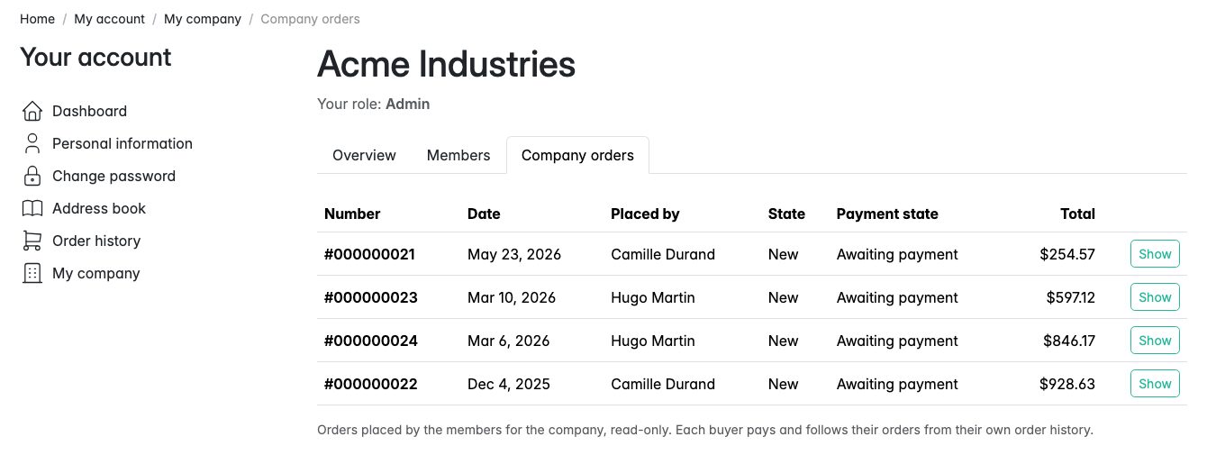 Company orders in the customer account