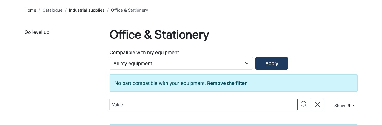 Message when no product fits, with the link to remove the filter