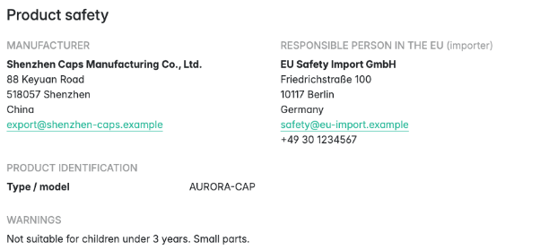 Product safety block on the product page