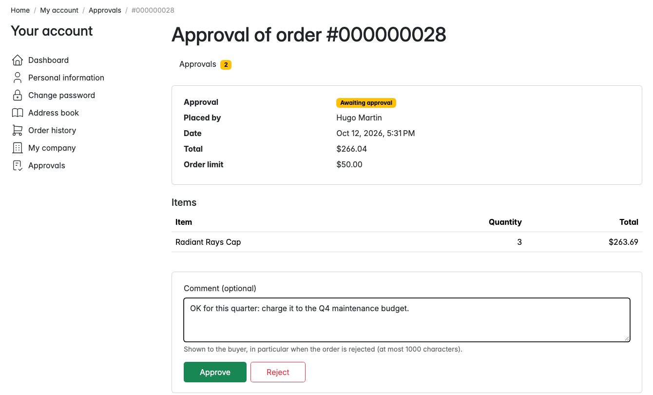 Approval decision: approve or reject with a comment for the buyer