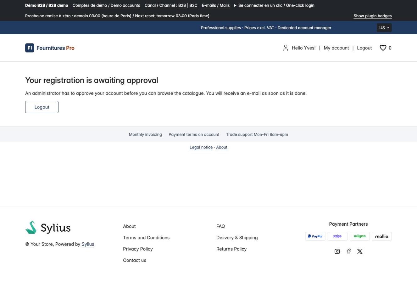 Waiting page shown to a customer whose registration is not approved yet