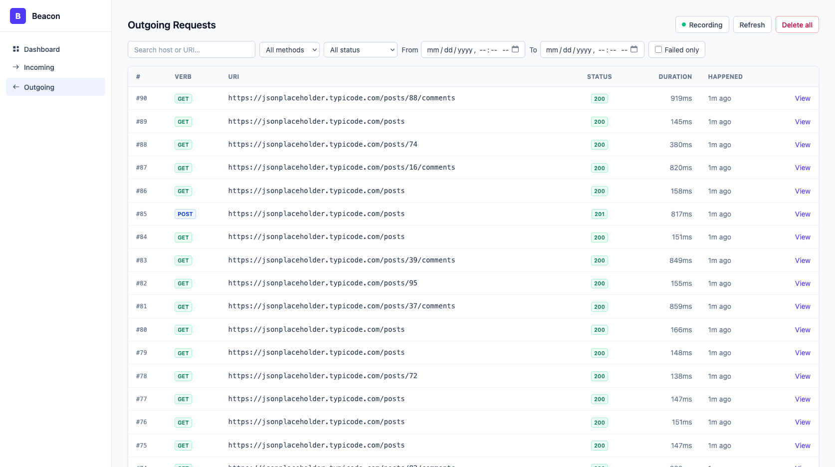 Outgoing Requests List