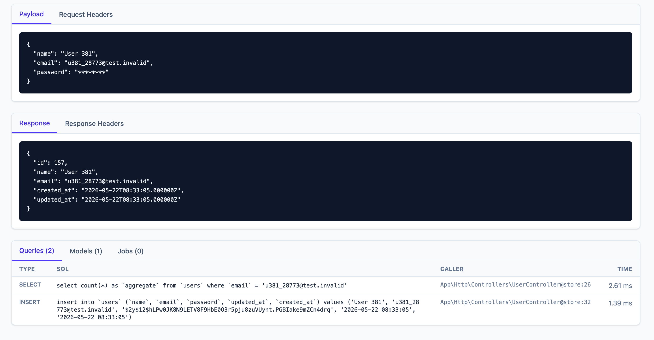 Incoming Request Detail — Queries / Models / Jobs