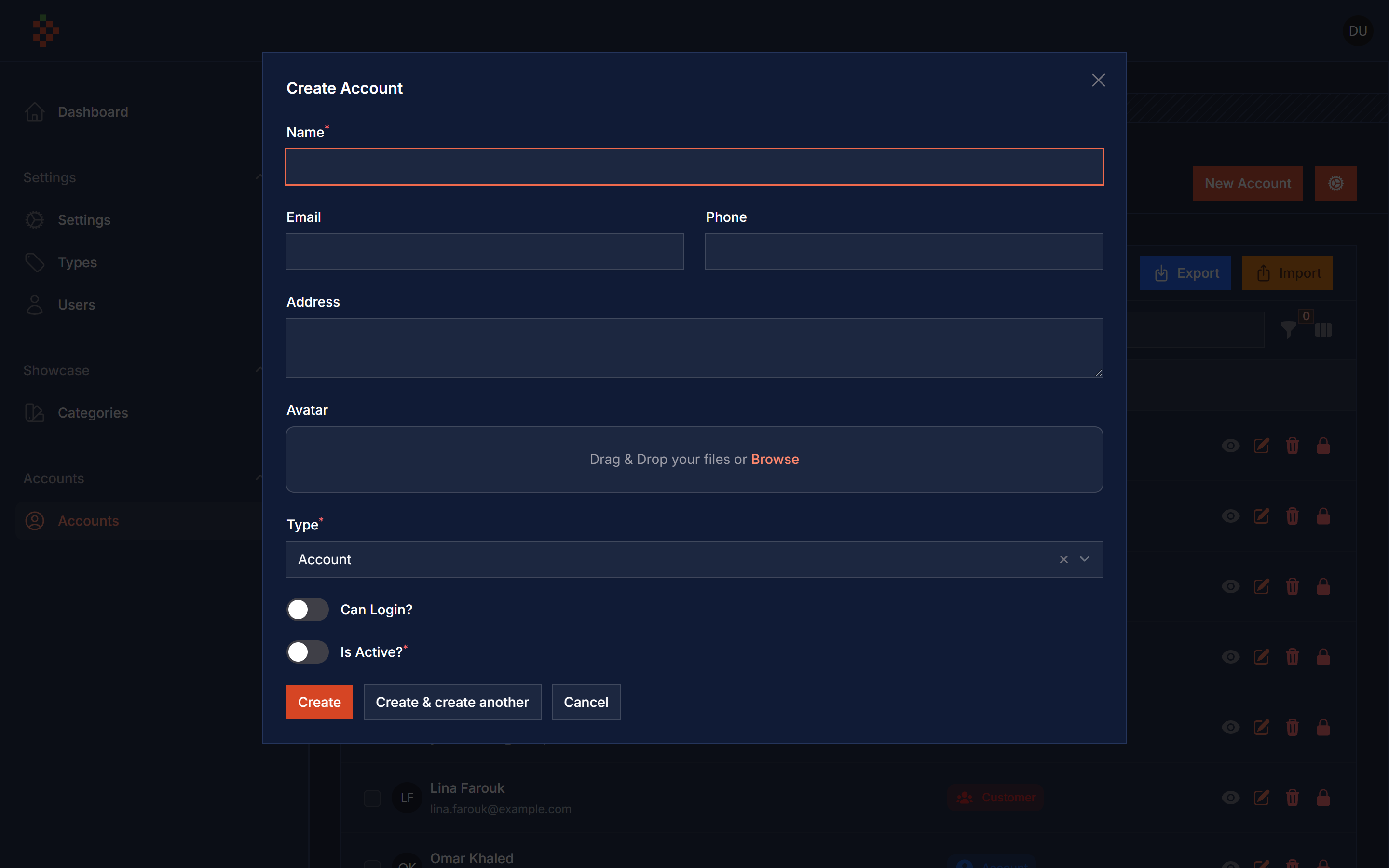 Create Account Dark