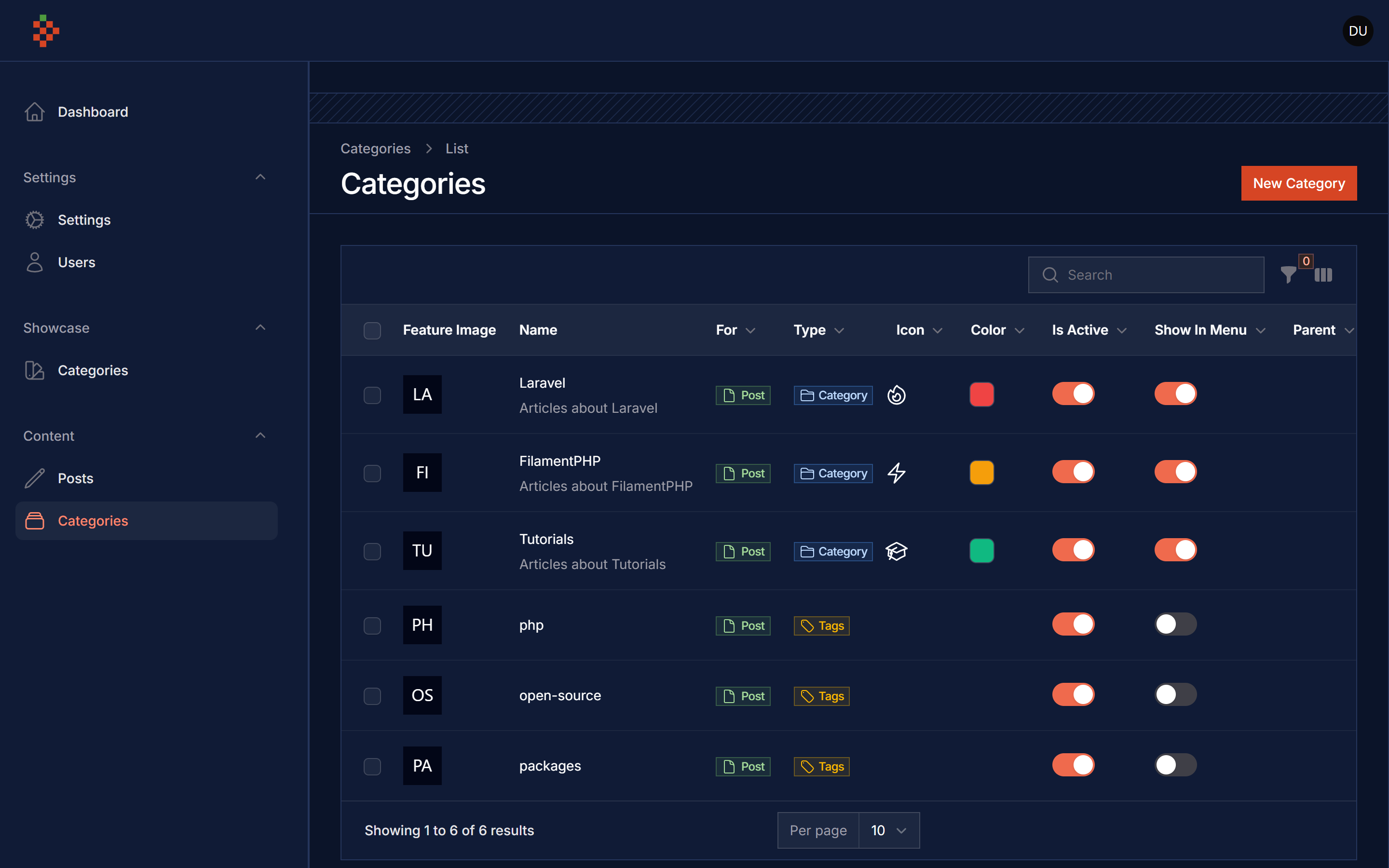 Category List Dark