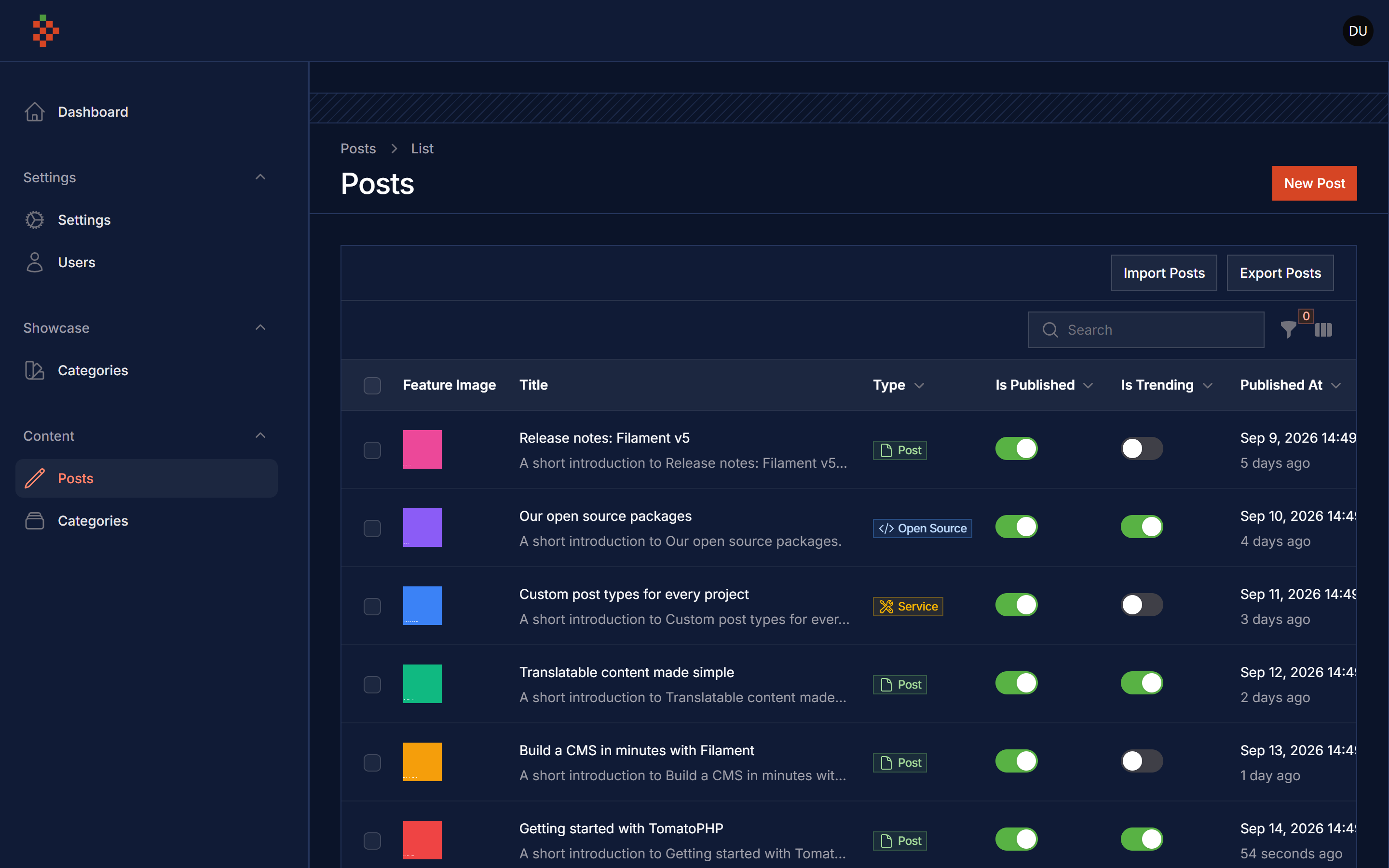 Posts List Dark
