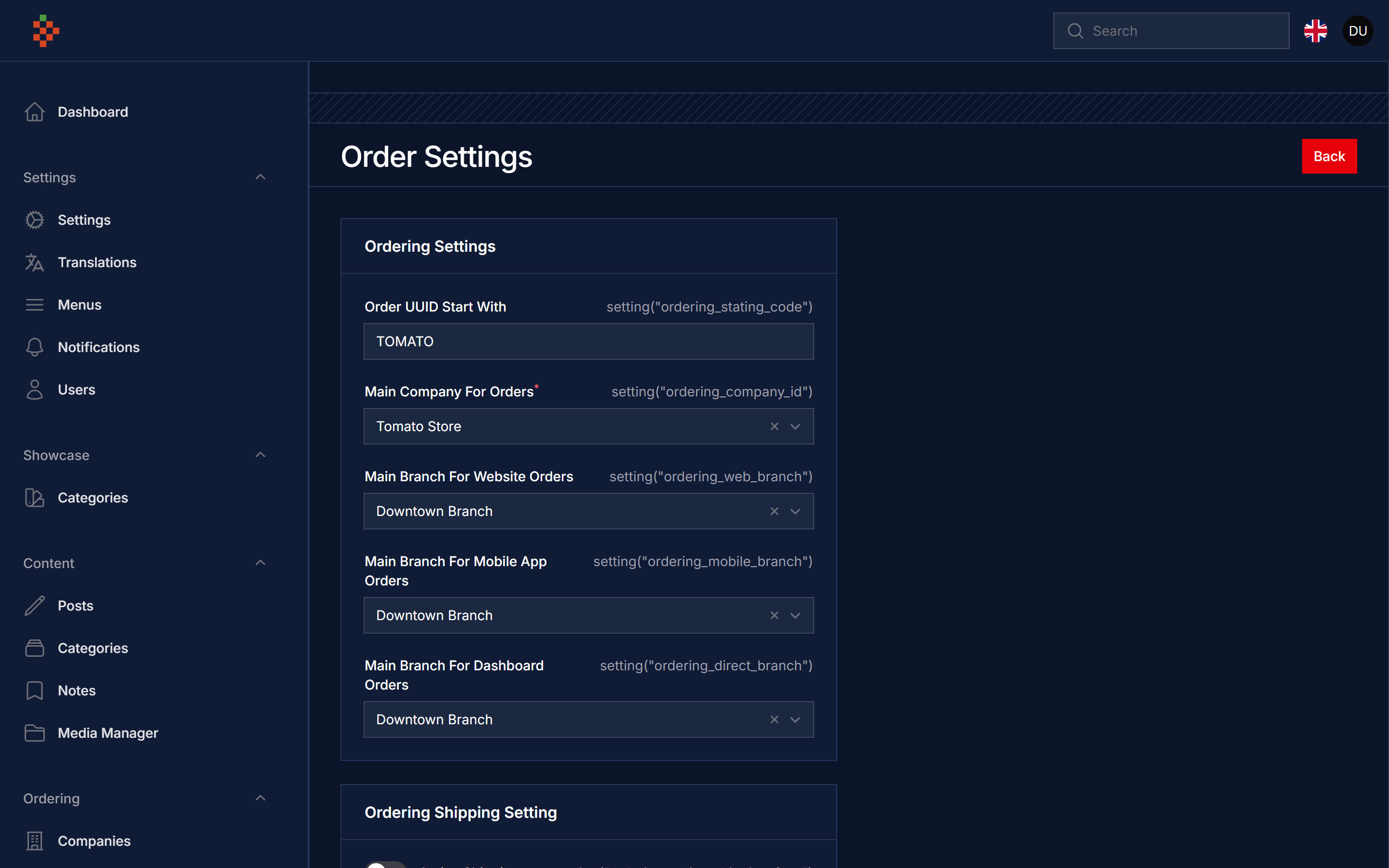 Order Settings Dark