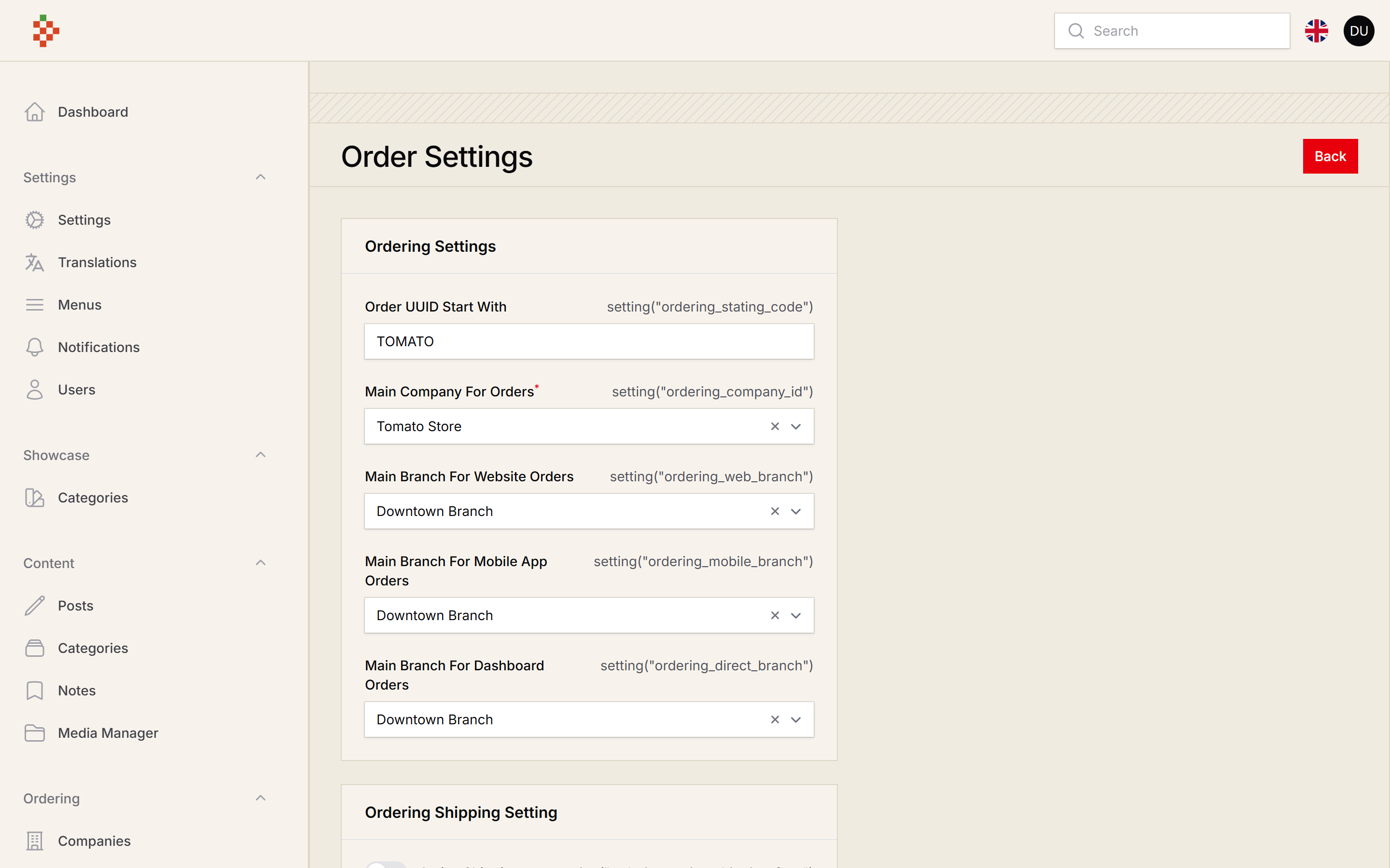Order Settings