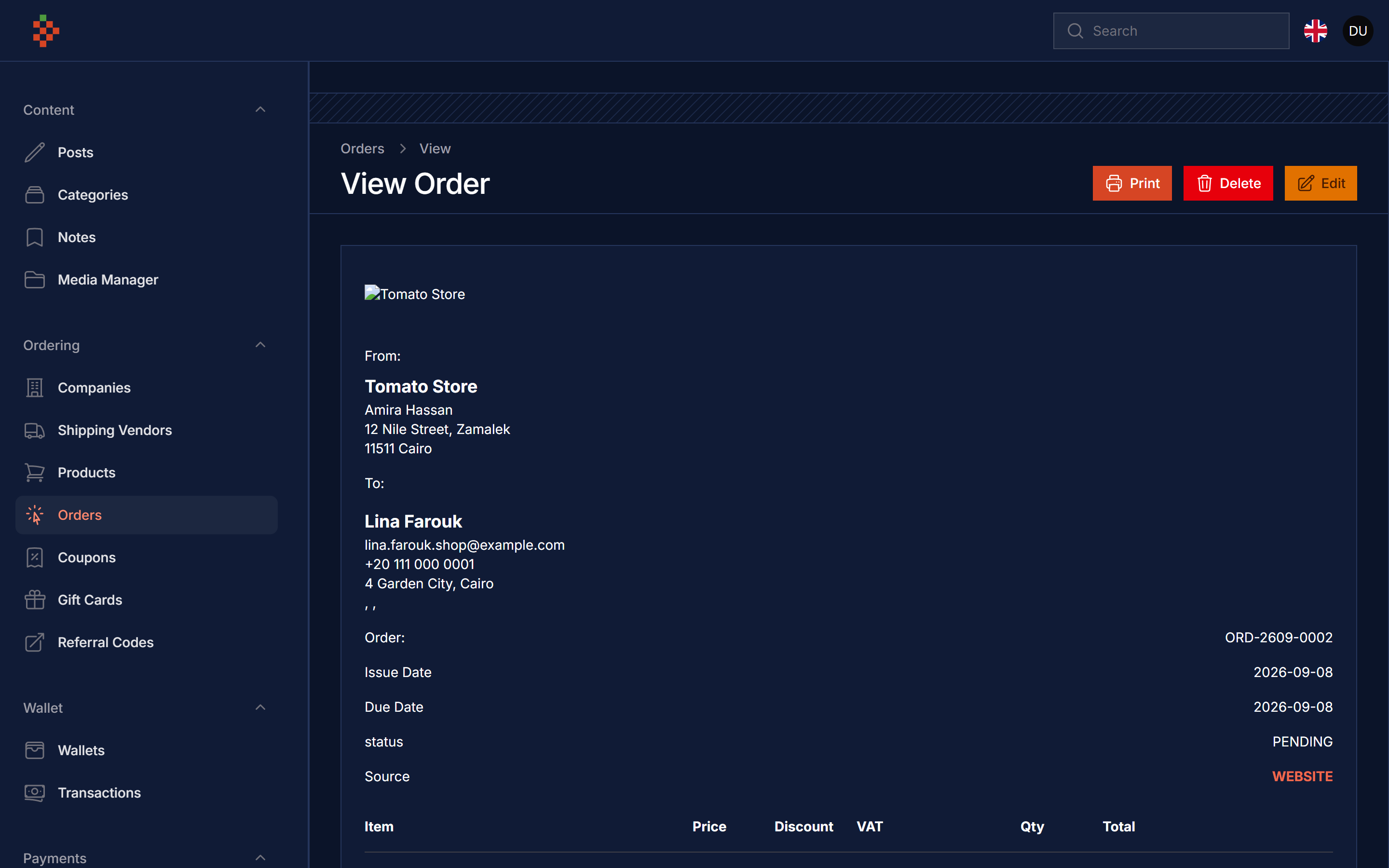 View Order Dark