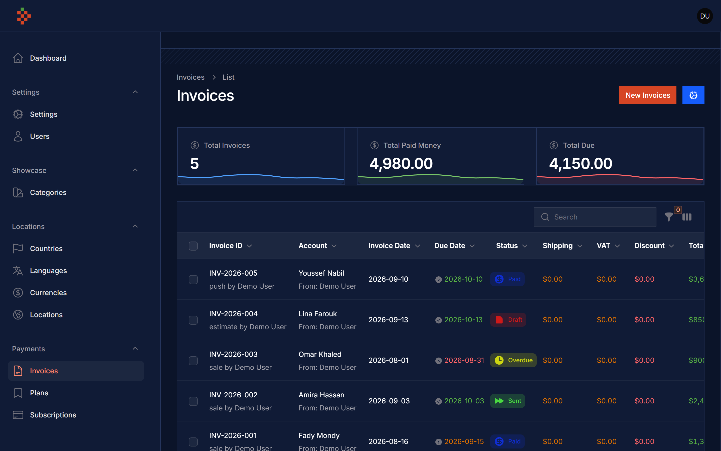 Invoices Dark