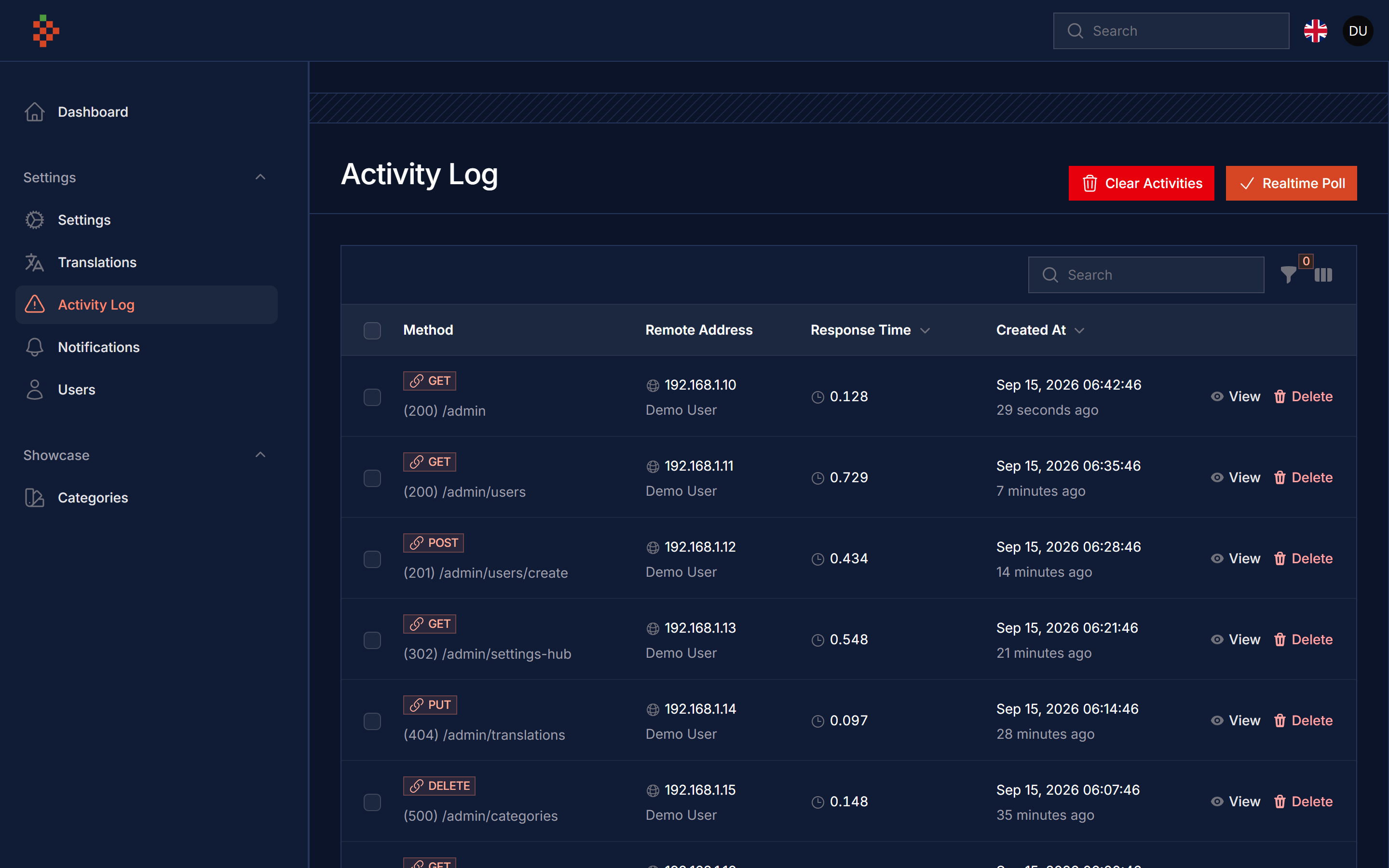Activity Log Dark