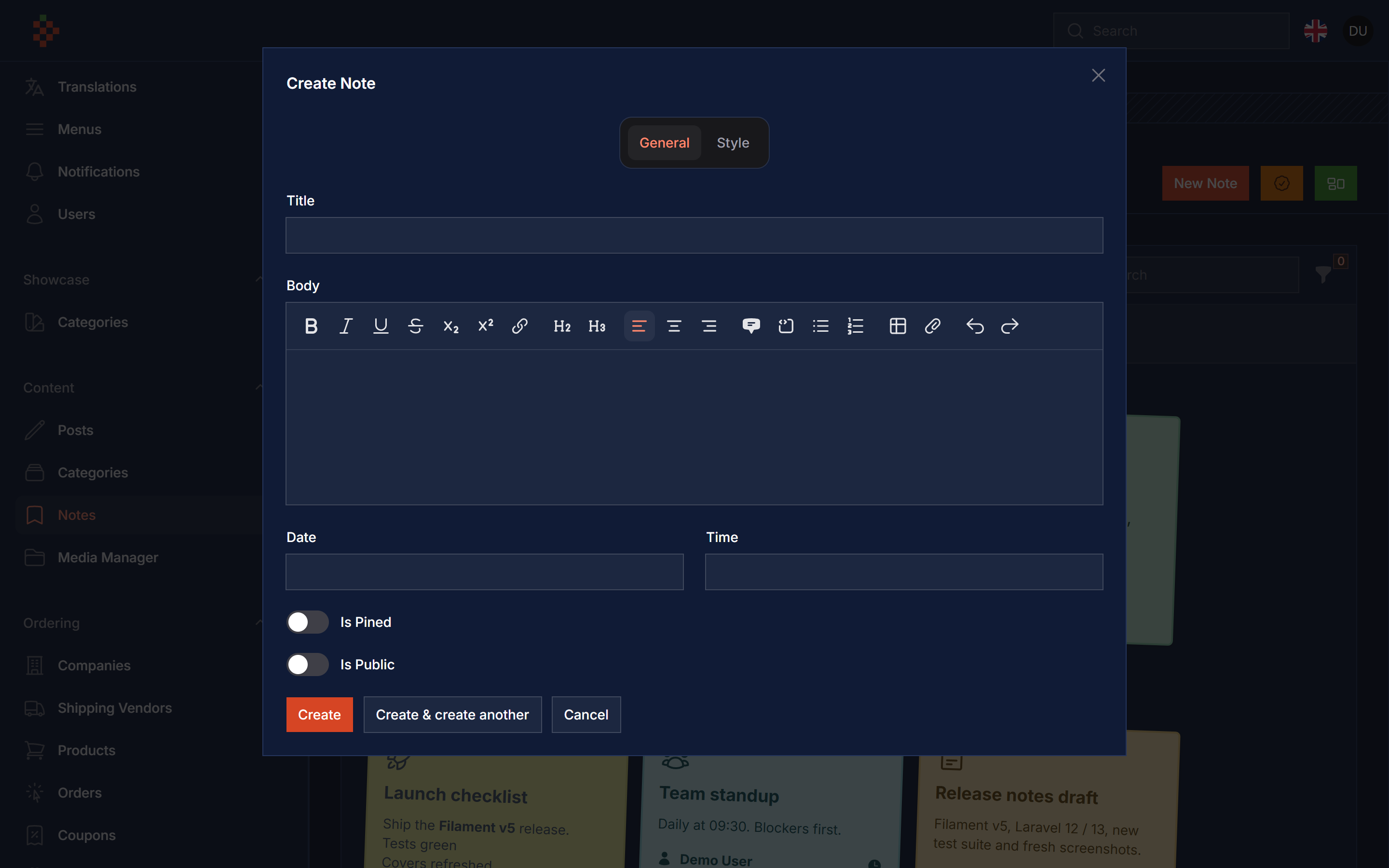 Create Note Dark
