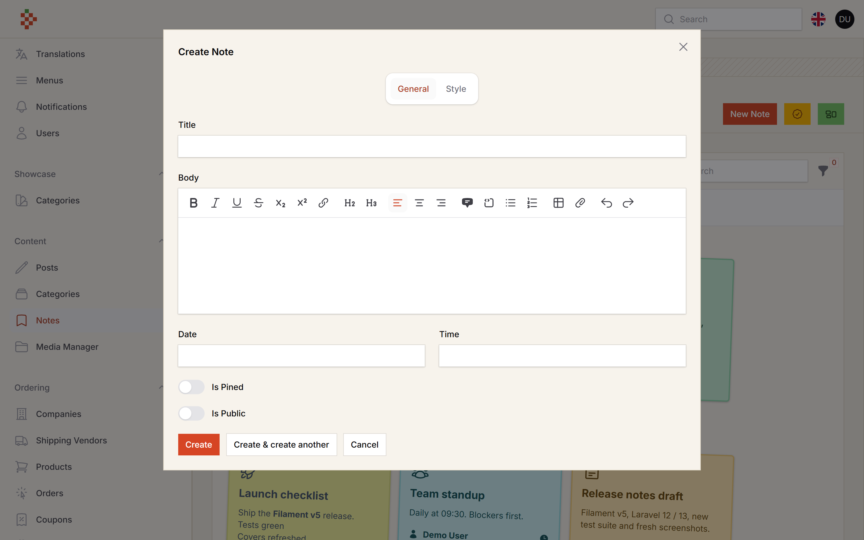 Create Note