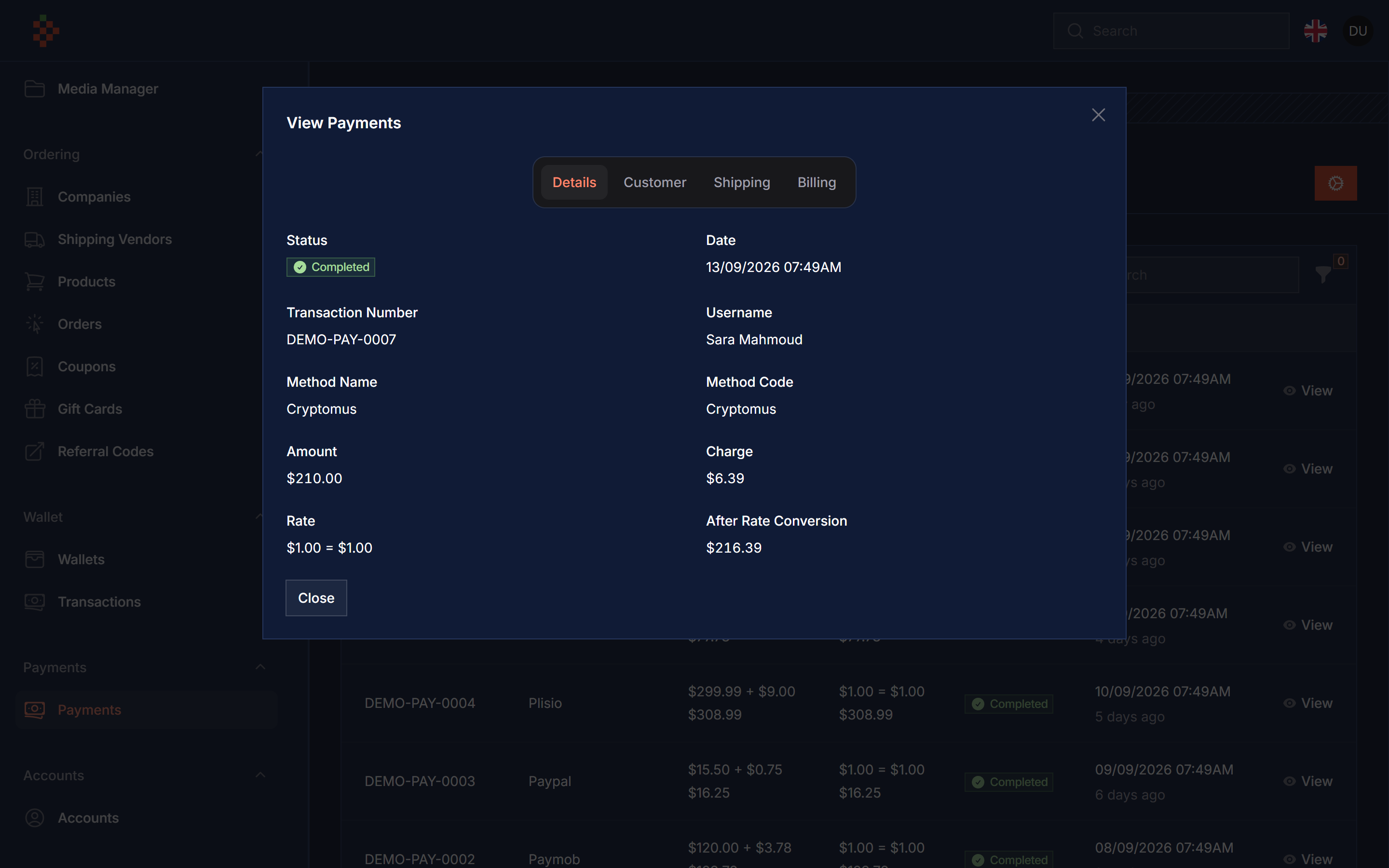 View Payment Dark
