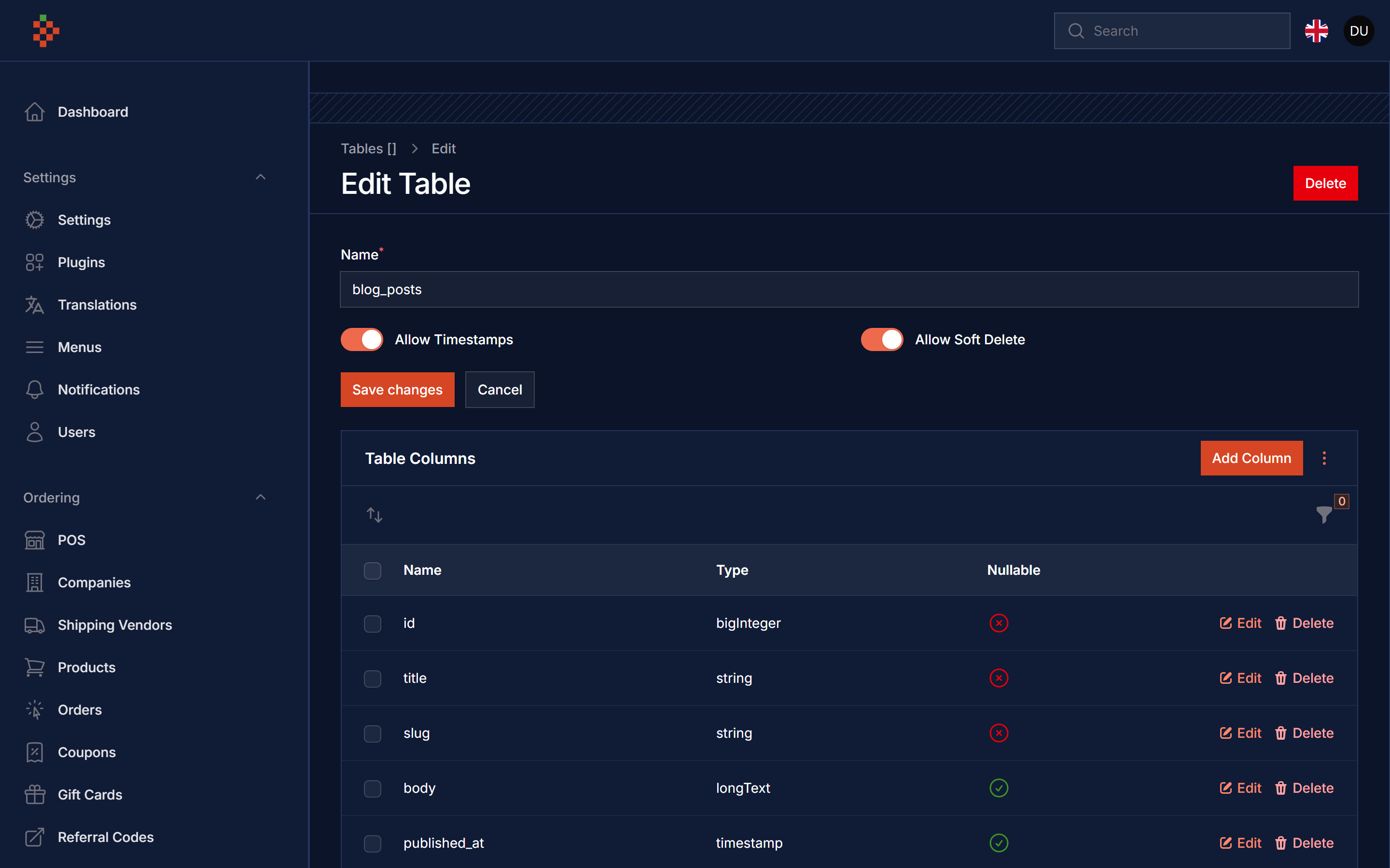 Table Builder Dark