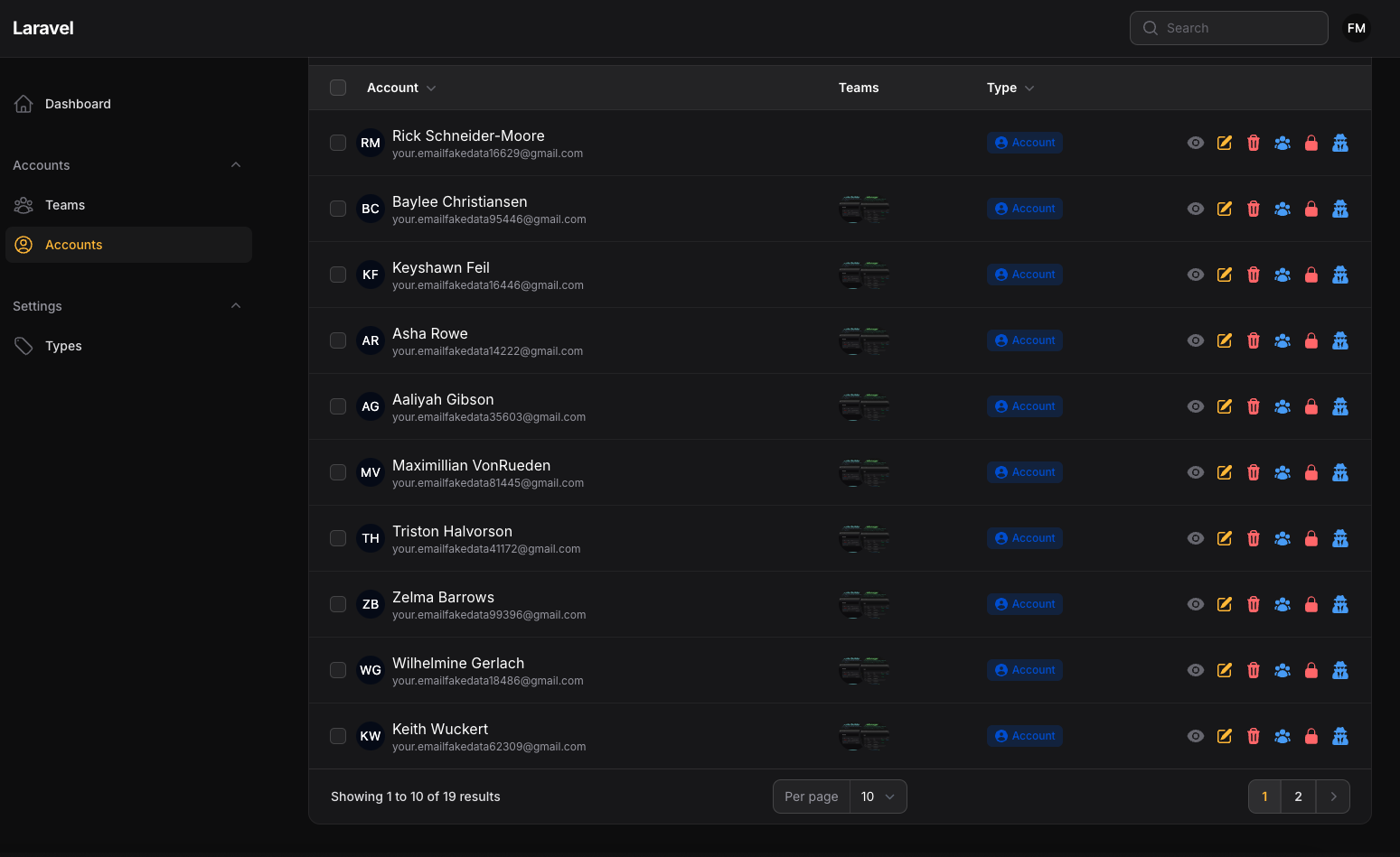 Account Team Table Column