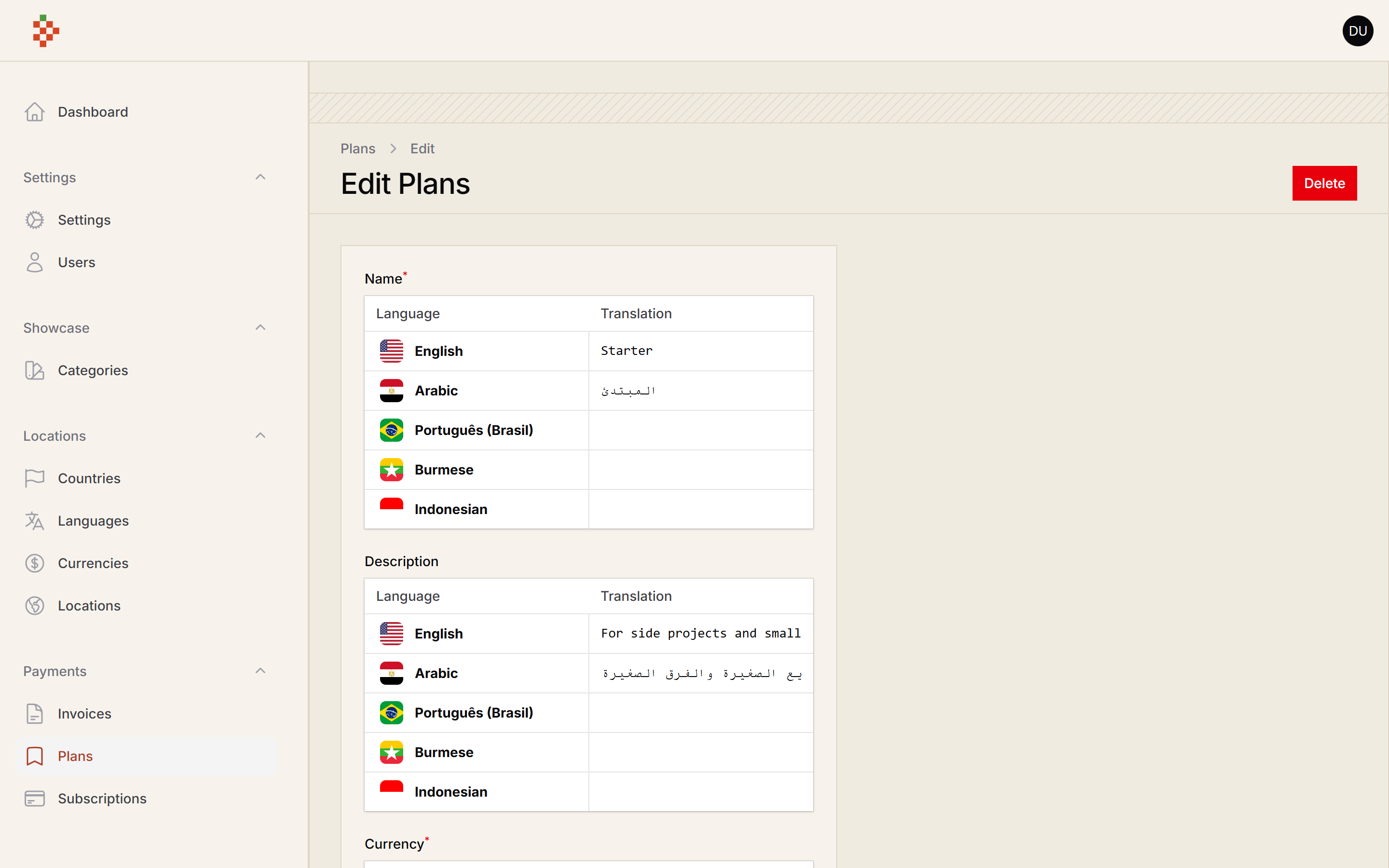 Edit Plan