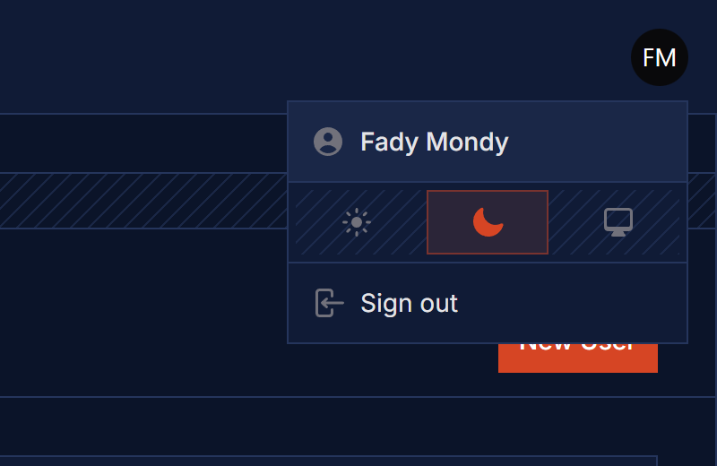 User menu dark