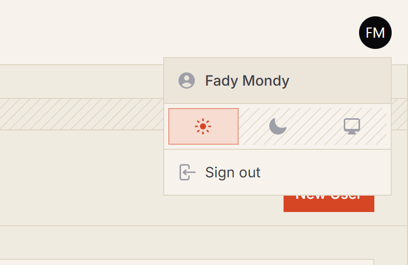 User menu light