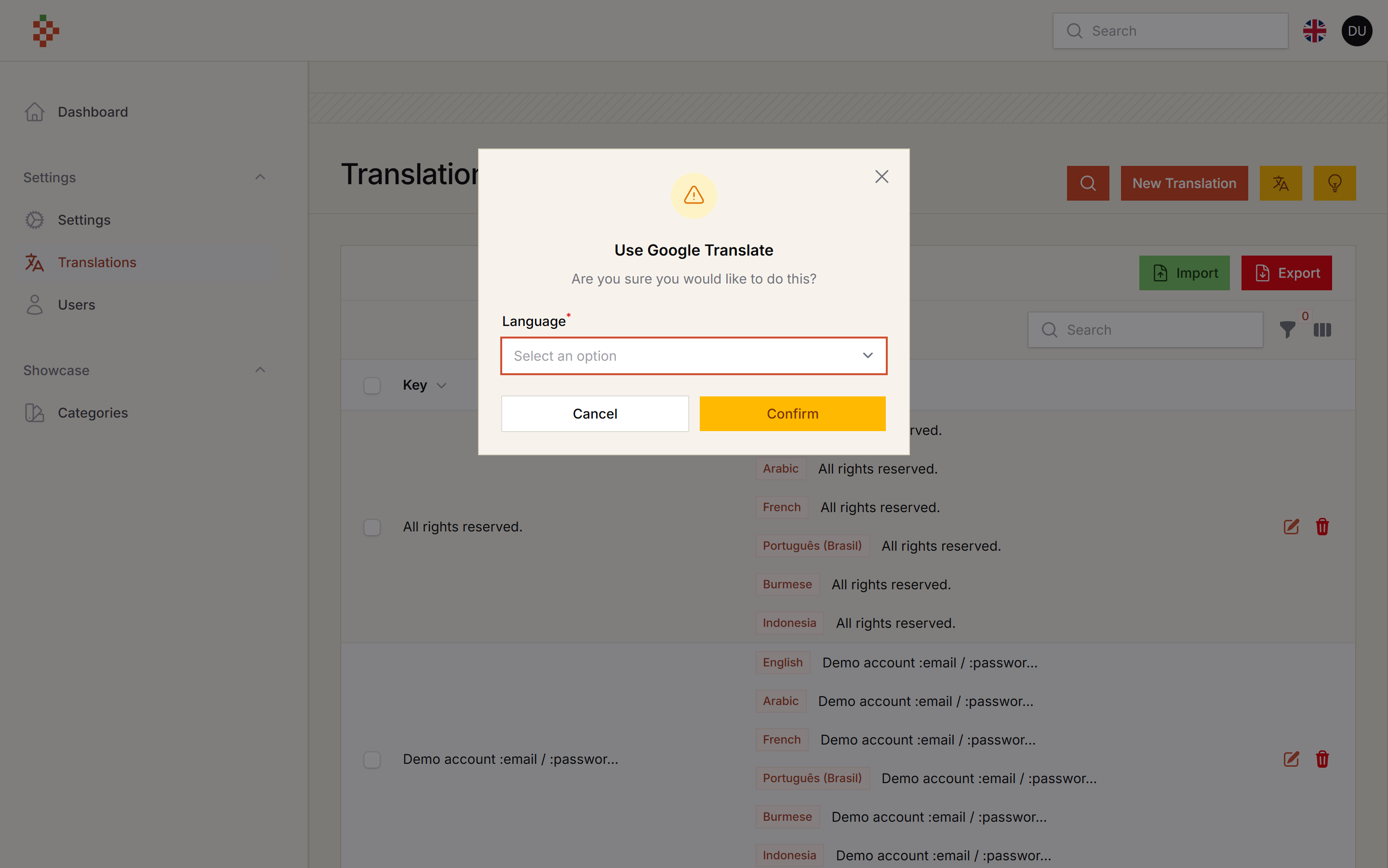 Google modal