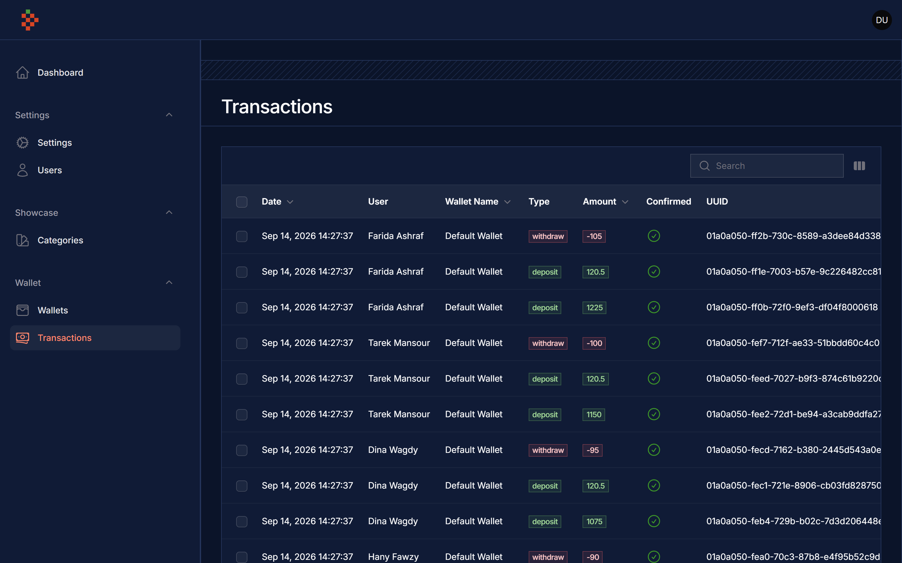 Transactions List Dark