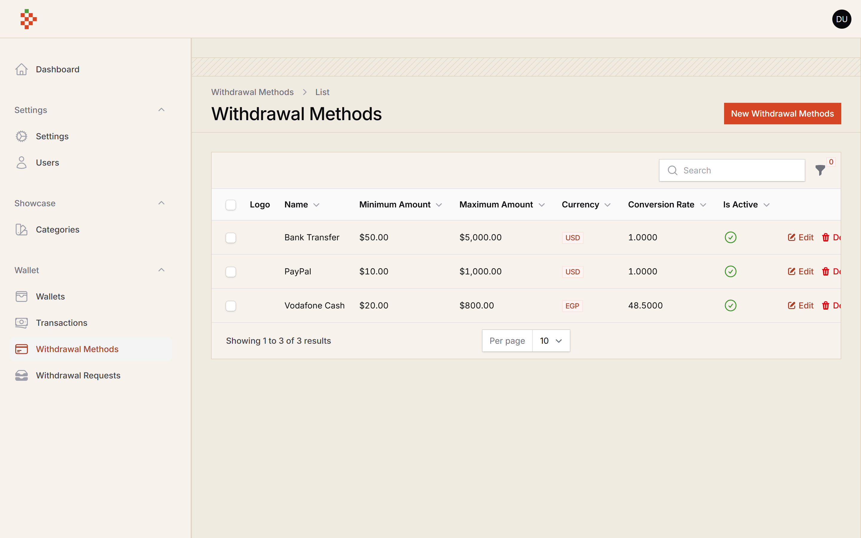 Withdrawal Methods