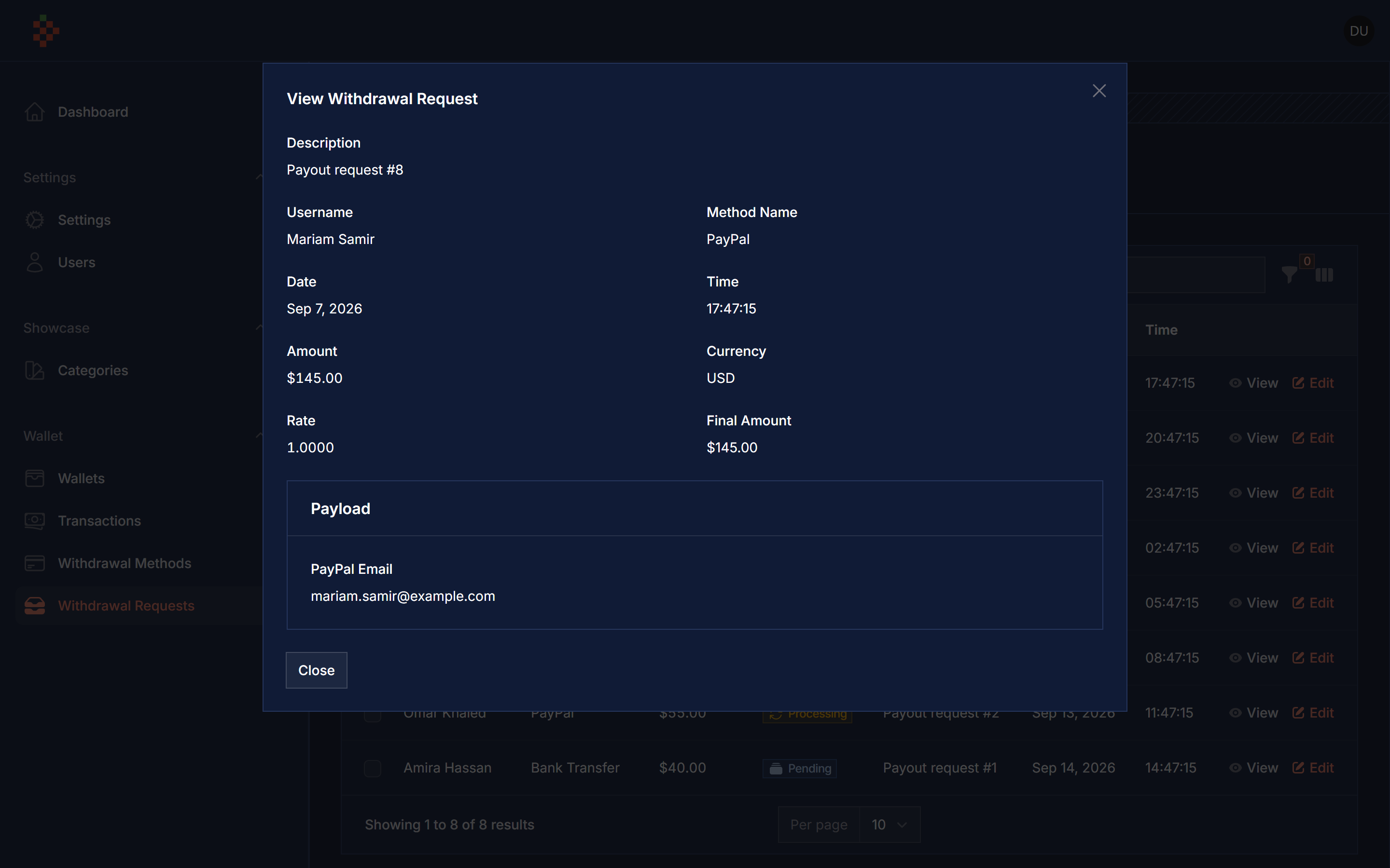 Withdrawal Request Dark