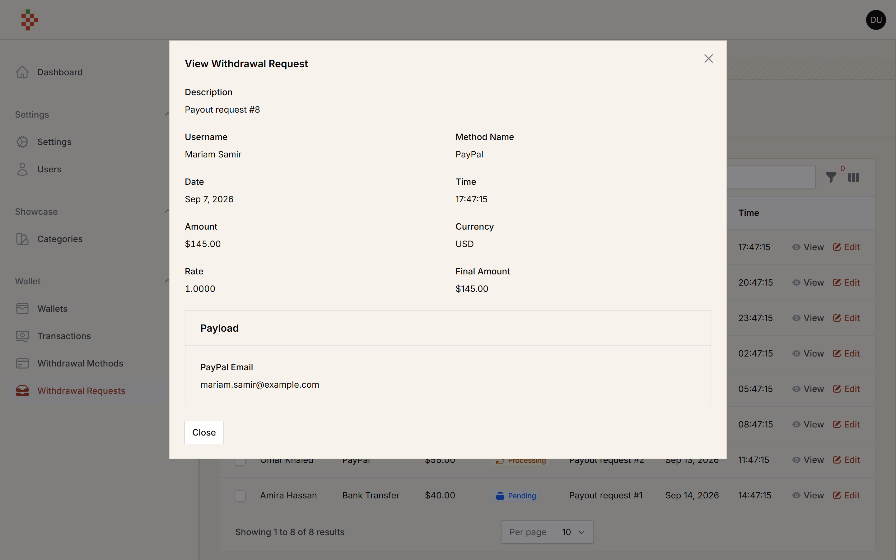 Withdrawal Request