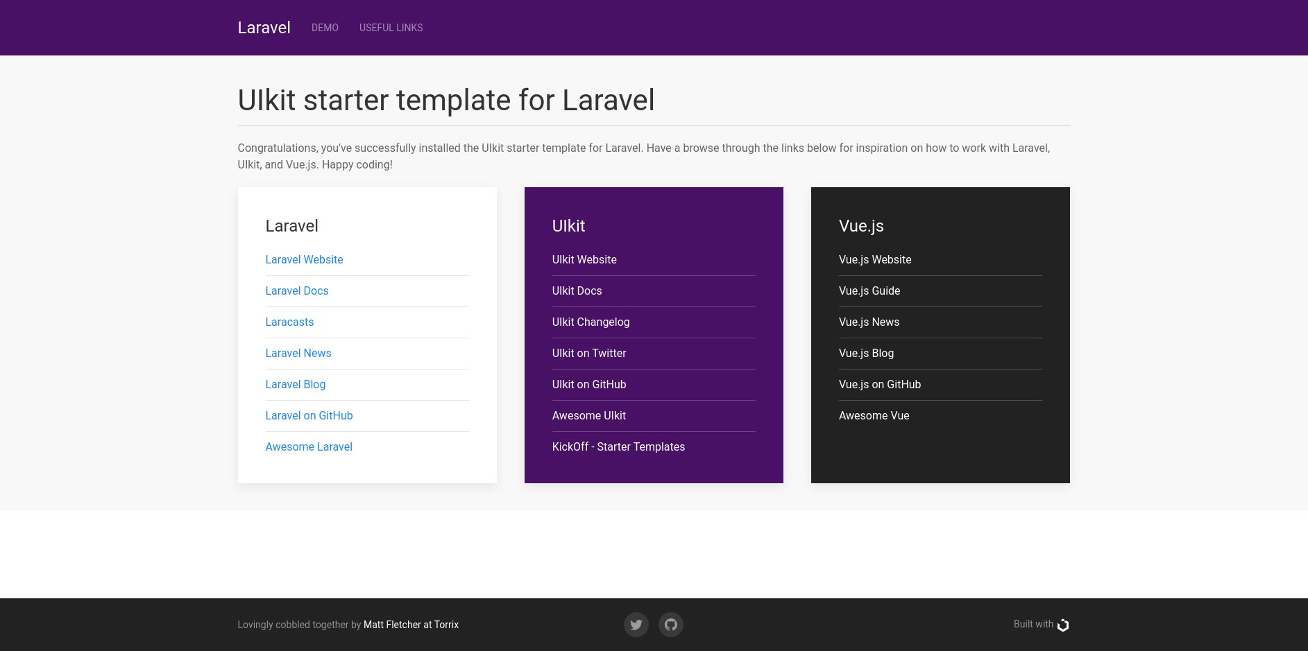 A screenshot of the UIkit starter template for Laravel