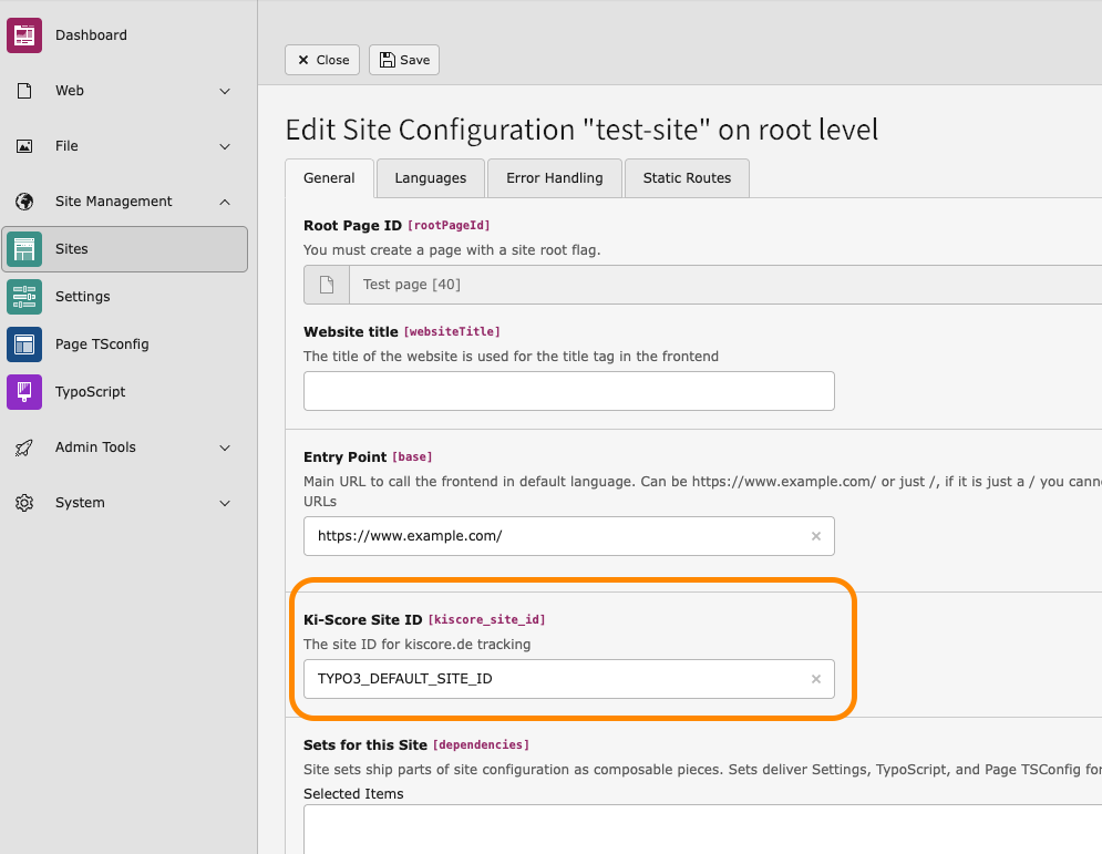 Ki-Score Site ID configuration in TYPO3 Site Configuration
