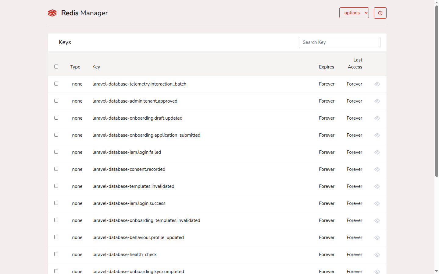 Rediscope keys dashboard