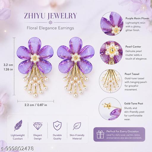 Purple Floral Earrings For Girls And Women - amamestyle