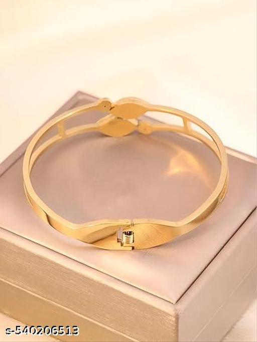 Statement Gold Bangle with Twin Black Enamel Leaves and Sparkling Crystals - amamestyle