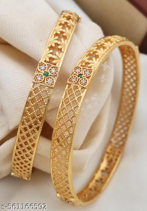 Traditional Gold-Plated Floral Bangles with Net Cutwork & Stone Accents for Women & Girls - amamestyle