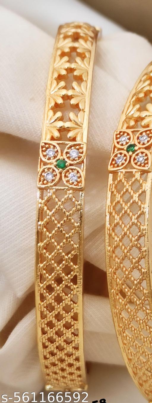 Traditional Gold-Plated Floral Bangles with Net Cutwork & Stone Accents for Women & Girls - amamestyle