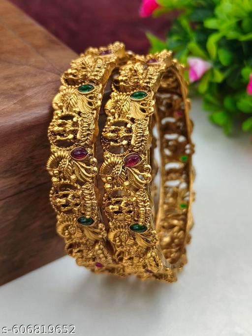 Traditional South Indian LaxmiDevi Matte Finish Temple Bangle Set - amamestyle