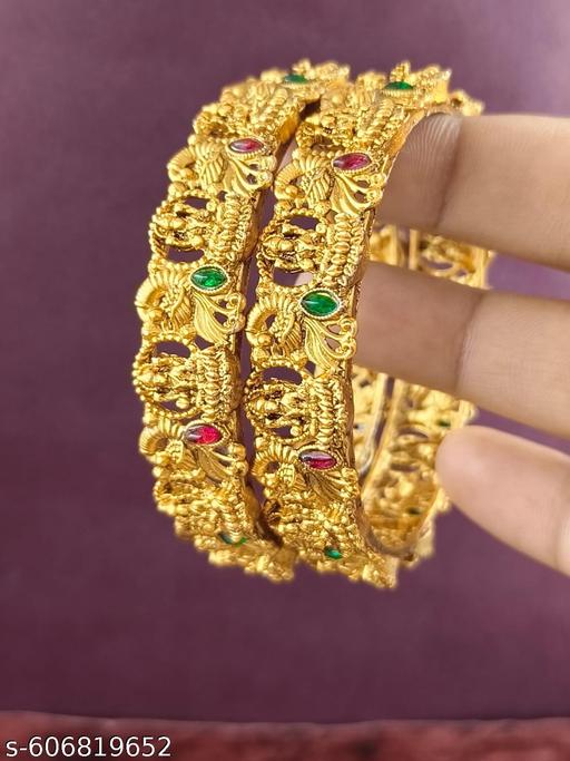 Traditional South Indian LaxmiDevi Matte Finish Temple Bangle Set - amamestyle