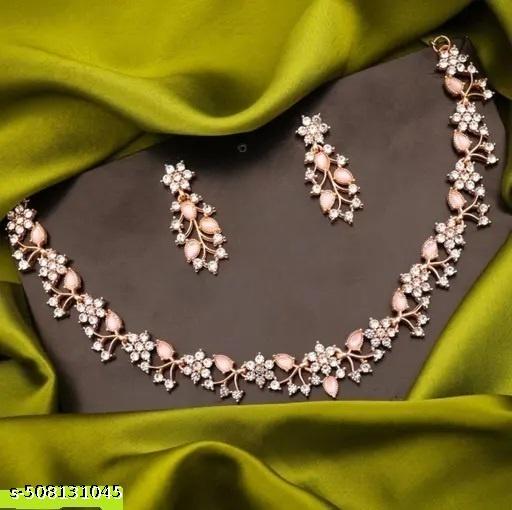 Beautiful necklace set, Rose Gold Necklace American Diamond necklace set, diamond necklace, Indian jewelry diamond earrings, sauth indian jewellery for women wedding necklace set - amamestyle