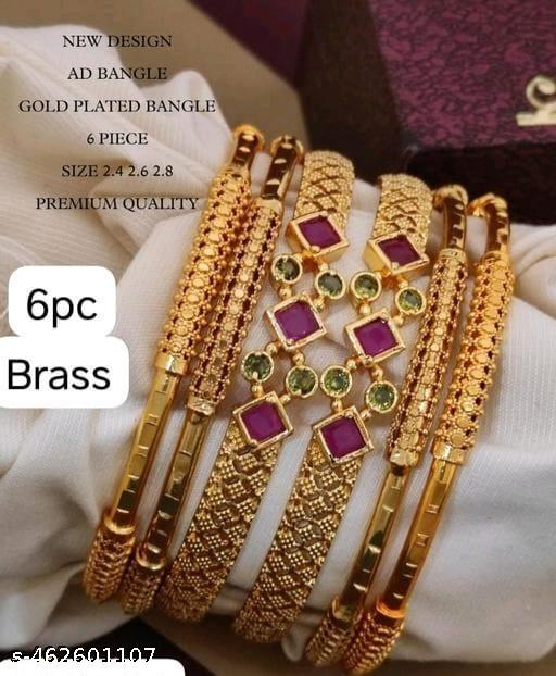 New Designer Premium Quality Gold Plated ruby stone 6 pcs bangle - amamestyle