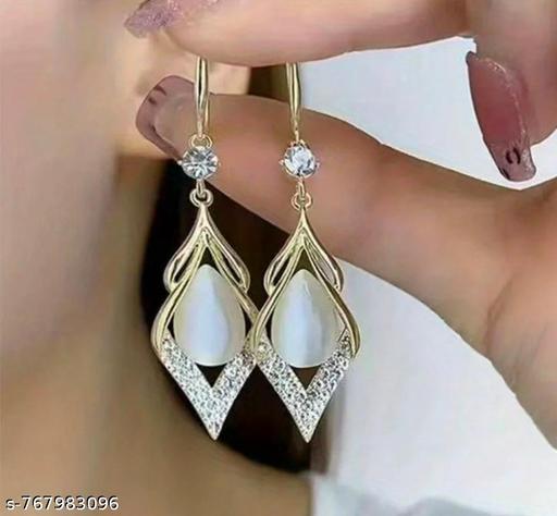 Gold-Plated White Stone Studded Teardrop Earrings for Women - amamestyle