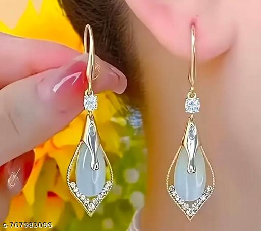 Gold-Plated White Stone Studded Teardrop Earrings for Women - amamestyle