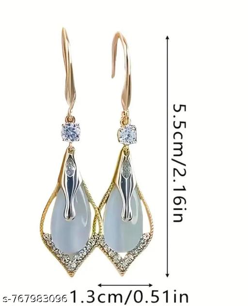 Gold-Plated White Stone Studded Teardrop Earrings for Women - amamestyle