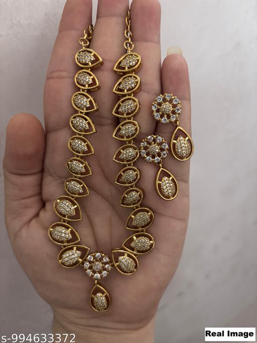 Elite Gold Plated American Stone Necklace Set With Earrings For Women | Traditional & Partywear Jewellery Set For Wedding - amamestyle